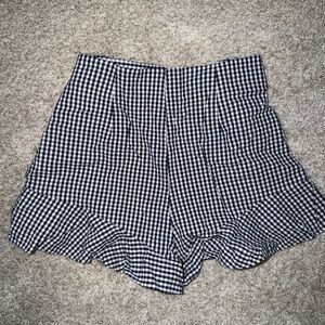 Zara Navy & White Gingham High Waisted ruffle Shorts